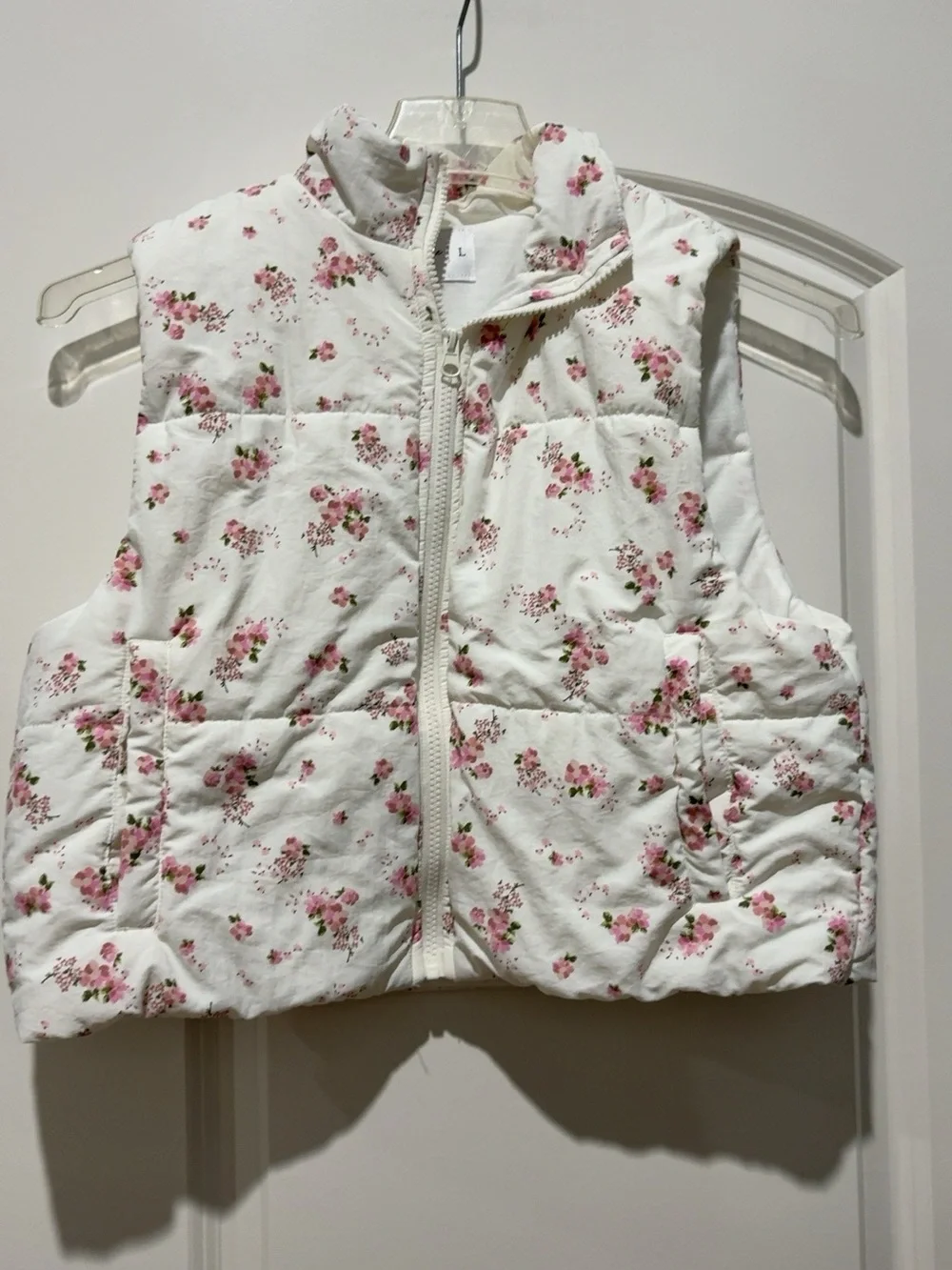 Lover Fire Girls' Floral Quilted Vest - White/Pink size Large